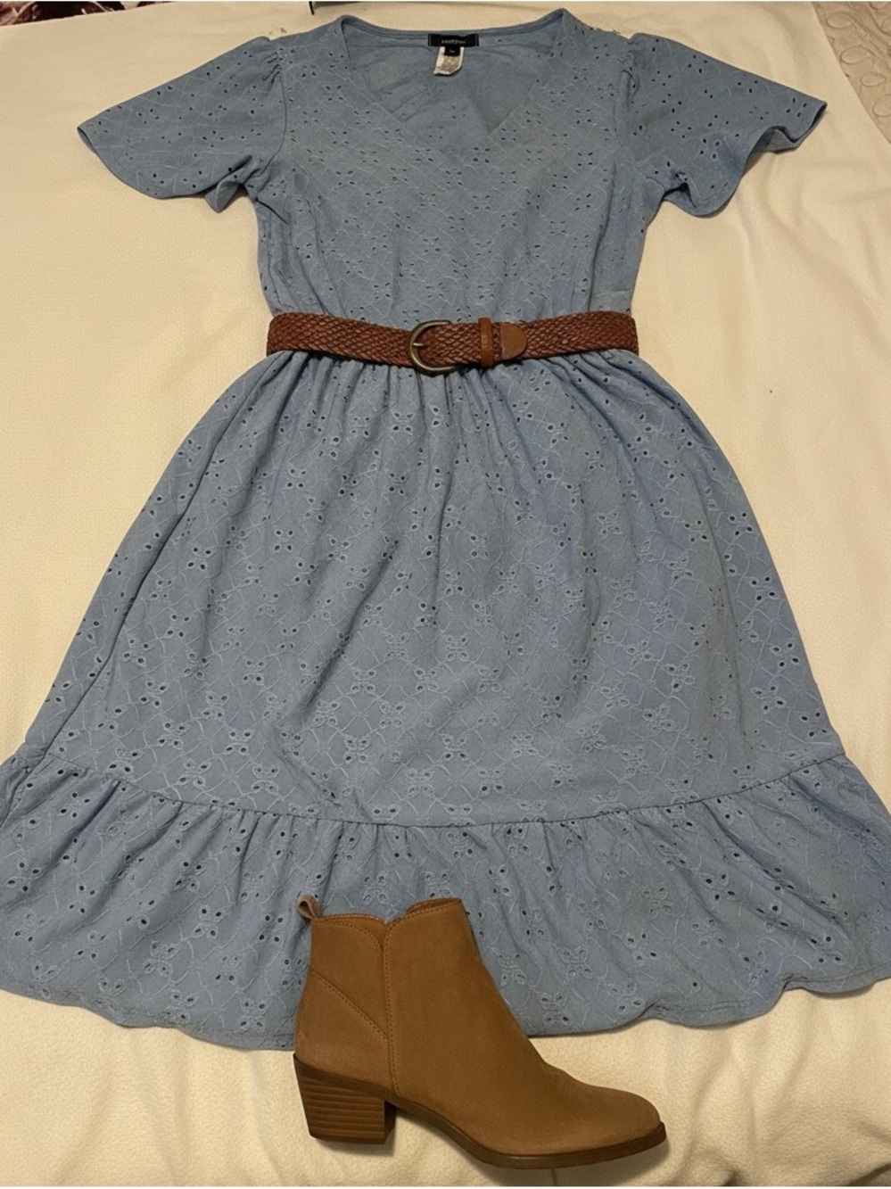 Espresso Light Blue Eyelet Midi Dress
